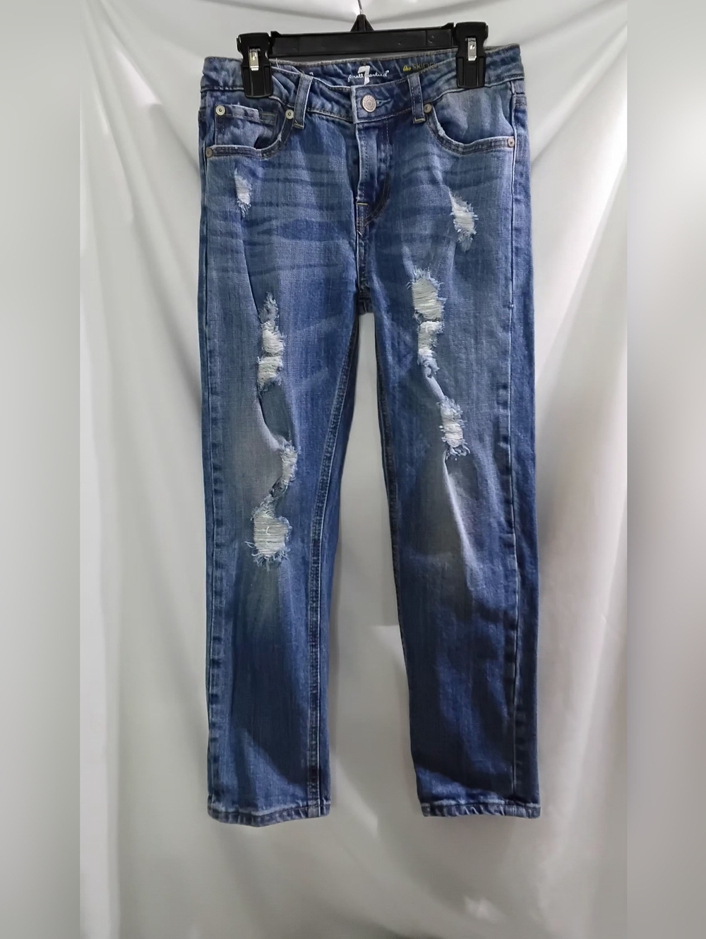 7 For All Mankind Jeans Girls Youth Size 14Y Blue Skinny Crop & Roll Distressed